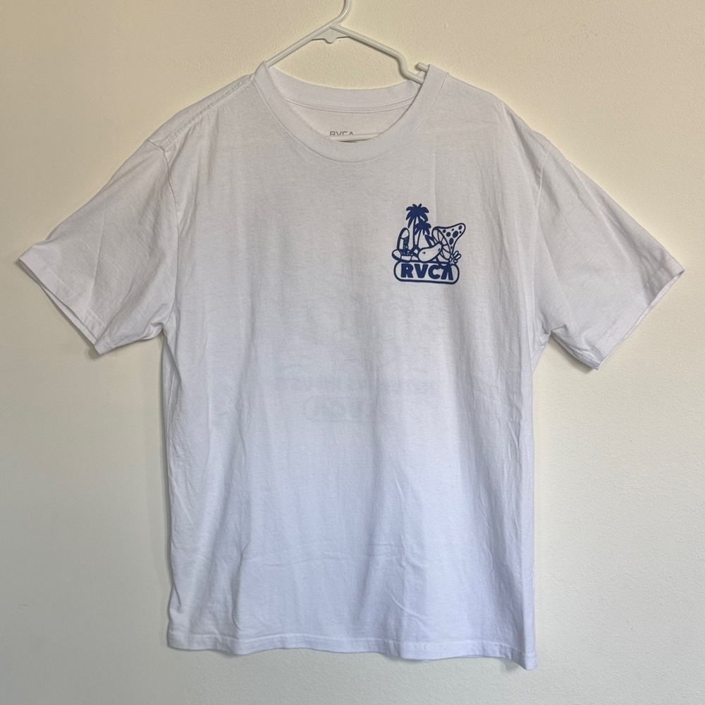 RVCA White Tee with Blue Graphic